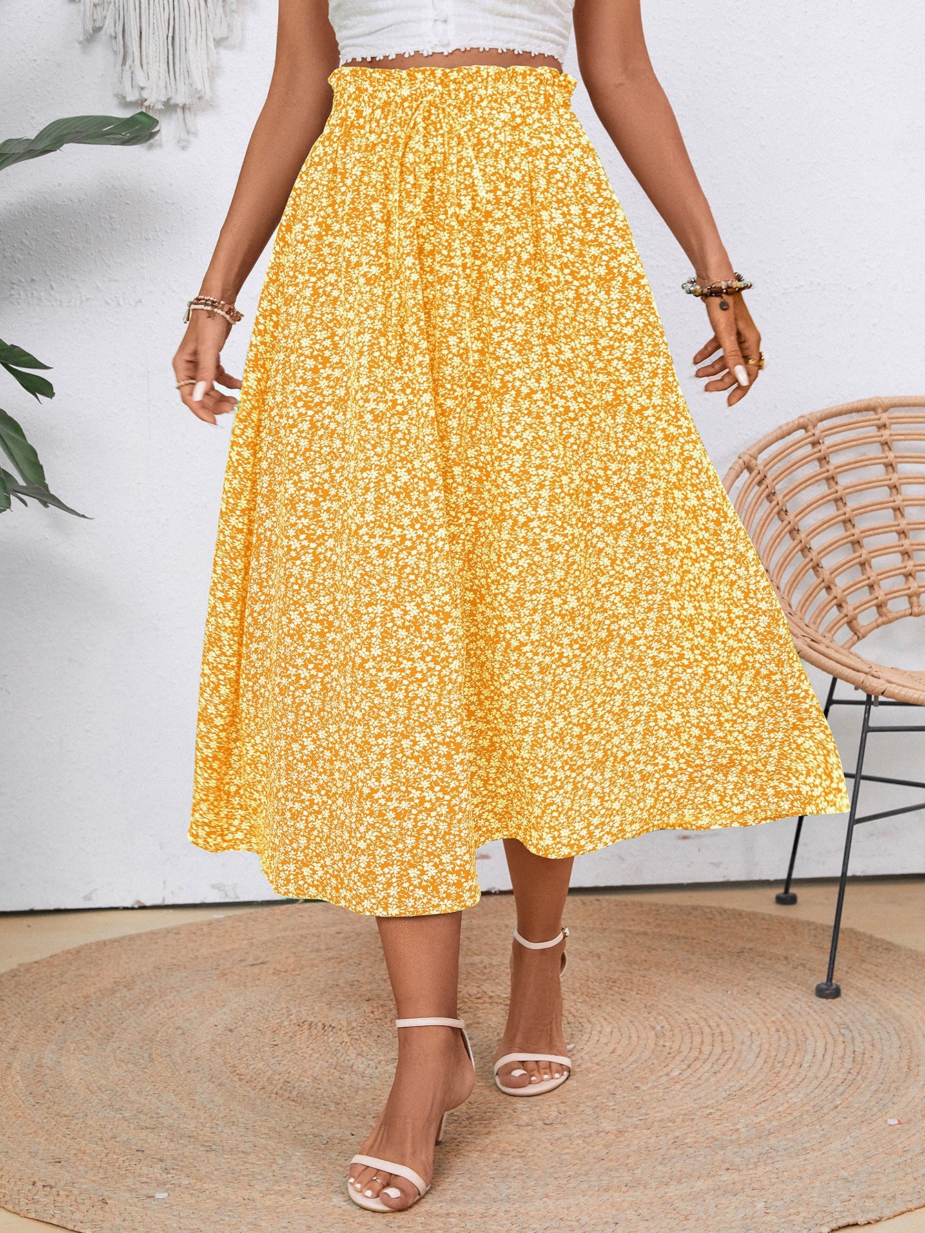 Damen Midi-Rock mit floralen Print Amawinc