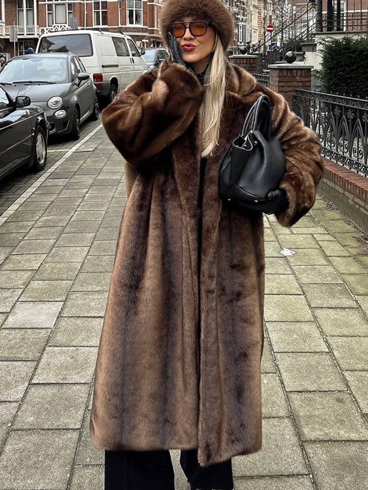 Damen Luxuriöser Kunstpelz-Mantel Amawinc