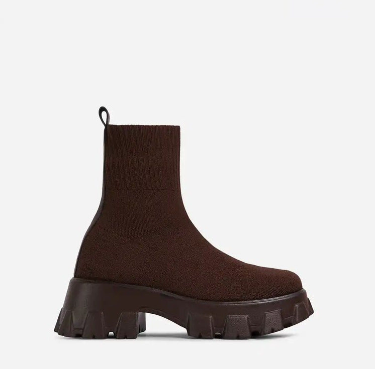 Damen trendige Stiefel mit hohem Schaft und robustem Plateau Amawinc