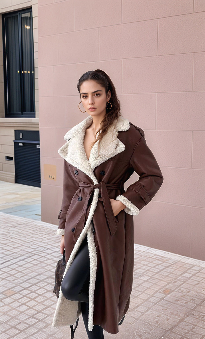 Damen gefütterter Longcoat mit schickem Kragen Amawinc