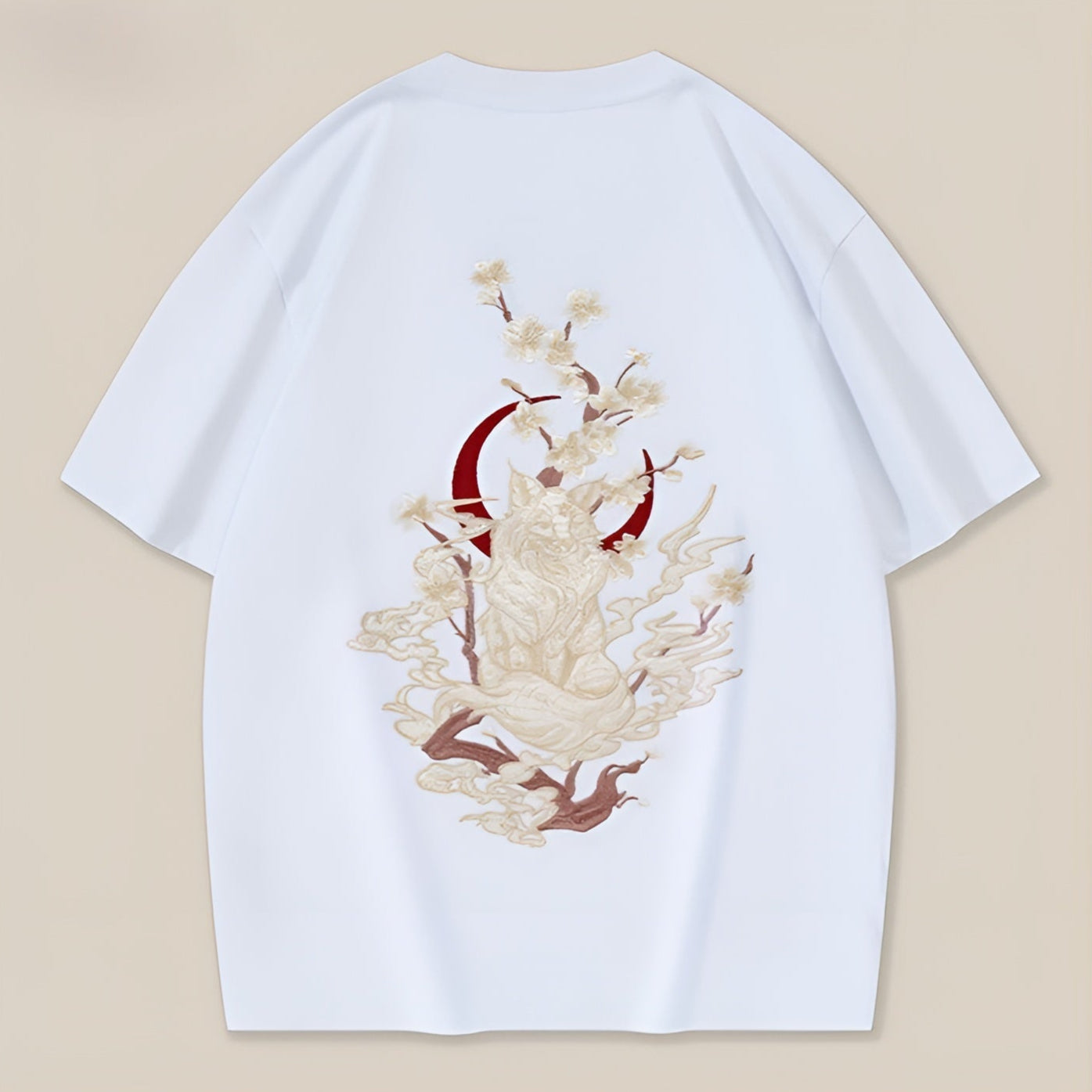 T Shirt Oversize Brodé Sakura en Coton Respirant avec Fleurs de Cerisier Subtiles Blanc ou Noir