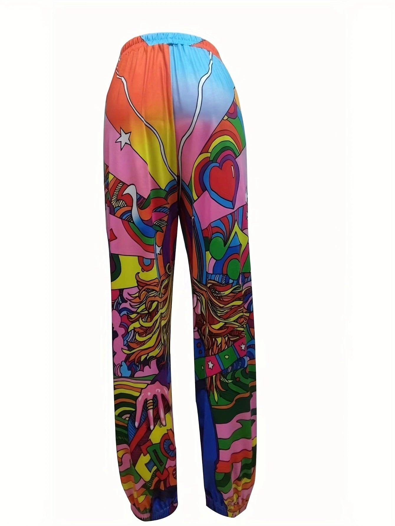 Damen Bunte Freizeithose mit elastischem Bund und einzigartigem Grafikdesign Amawinc