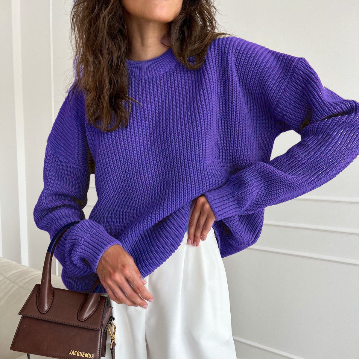 Damen Oversized Strickpullover mit strukturiertem Muster Amawinc