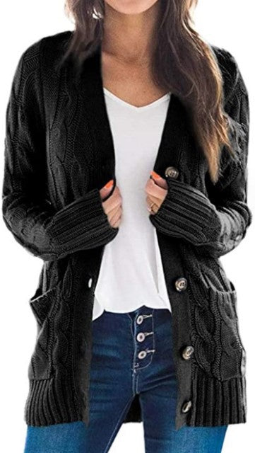 Damen Strickjacke mit strukturiertem Kabelmuster und praktischen Taschen Amawinc