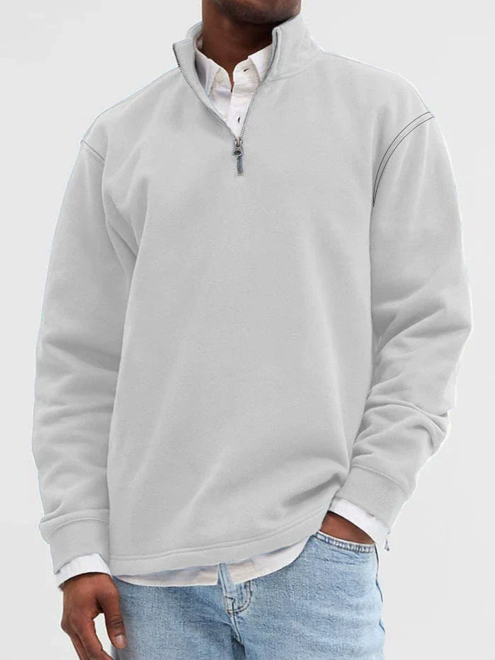 Nordisk Flair Sweatshirt Homme Mélange Coton Col Montant Zip Front Décontracté Poignets et Ourlet Côtelés