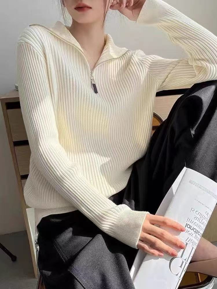 Damen Pullover mit Stehkragen und Reißverschluss Amawinc