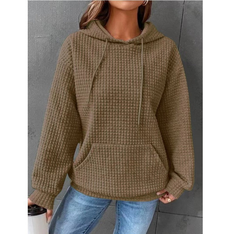 Damen Waffelstruktur Hoodie mit Kängurutasche und lässigem Schnitt Amawinc