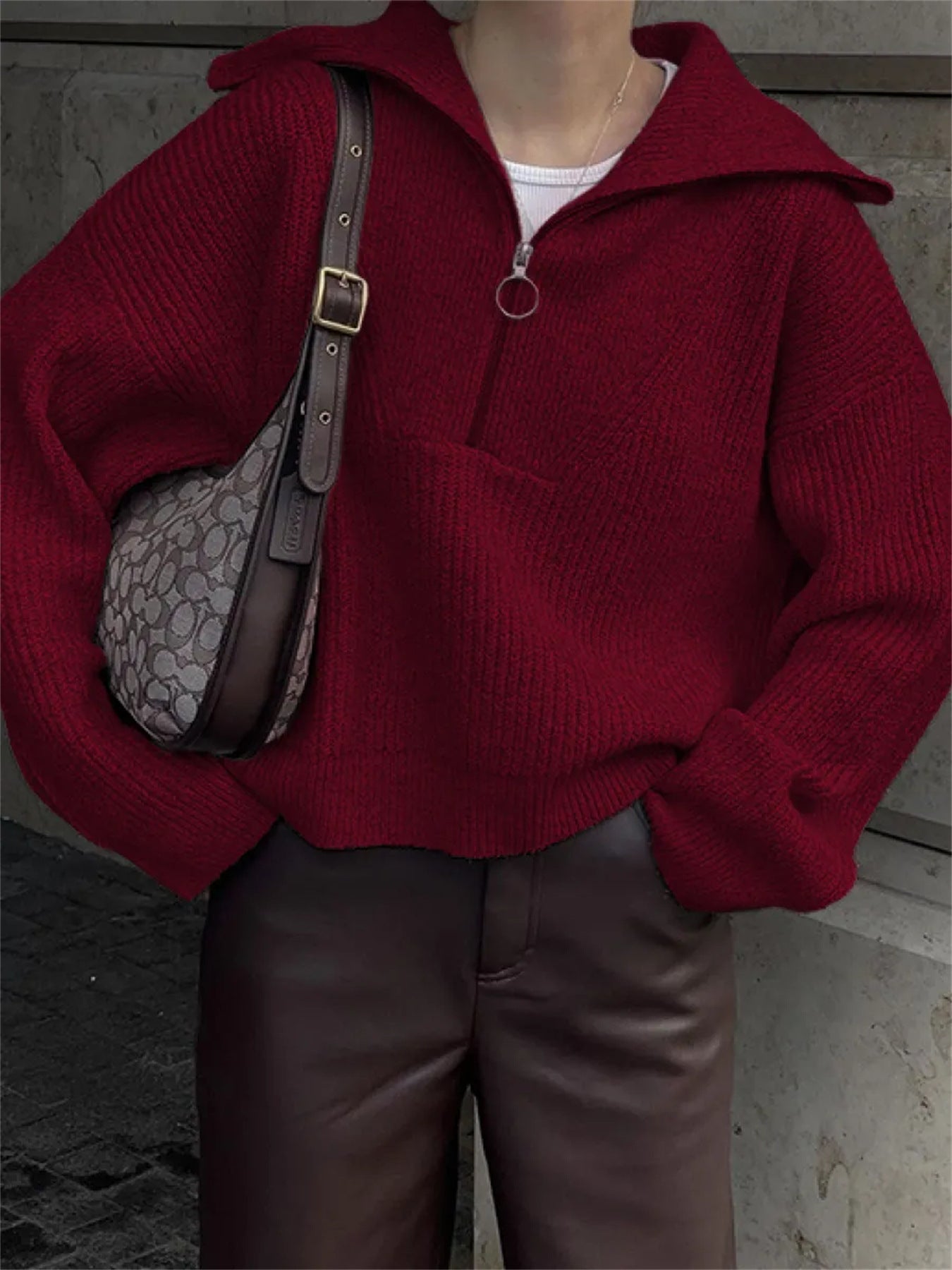 Damen Strickpullover mit Reißverschluss und lässigem Schnitt Amawinc