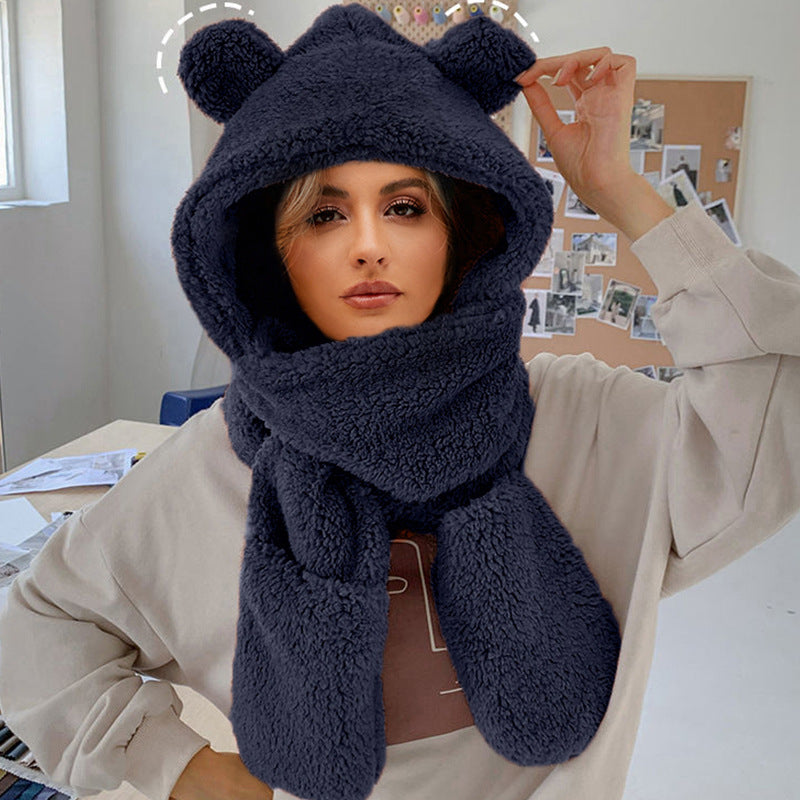 Damen Kuschelige Mütze mit Schal Amawinc