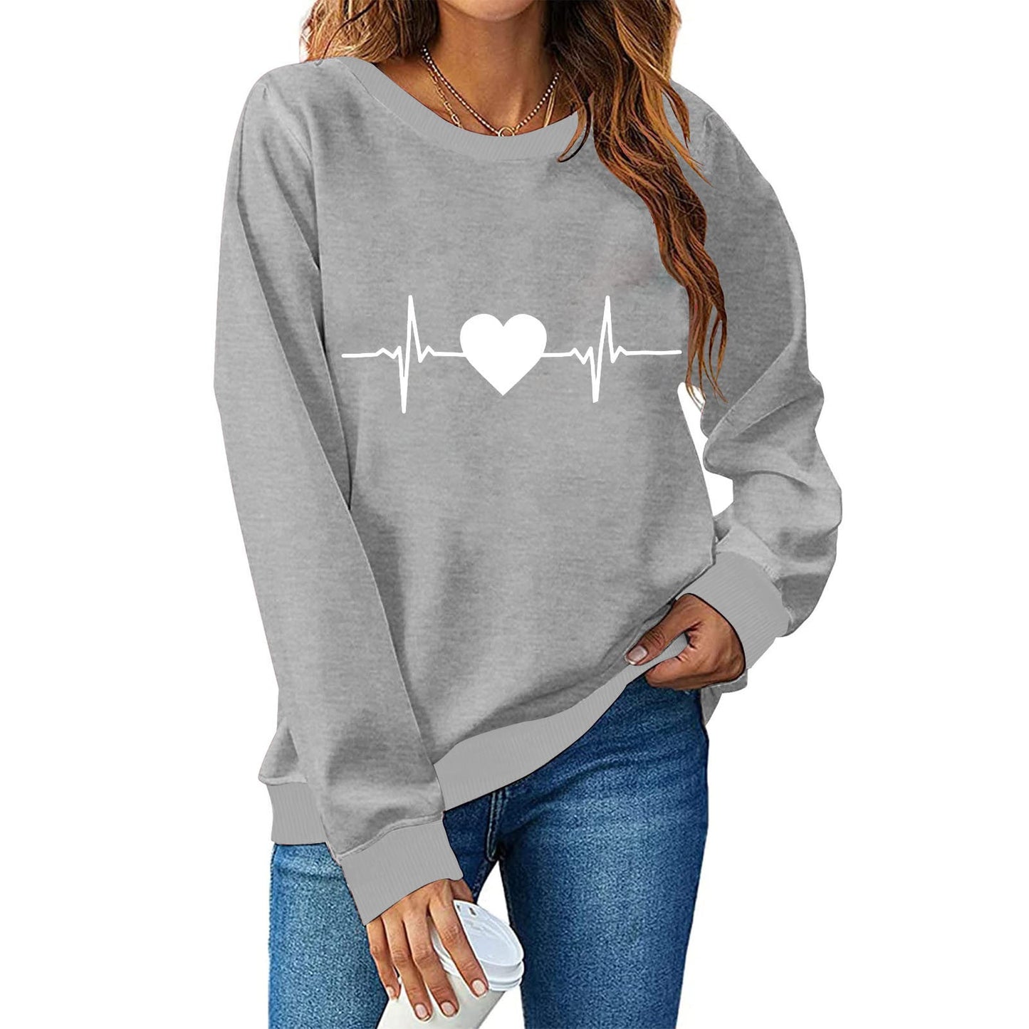 Damen Sweatshirt mit kreativem Herzschlag-Design Amawinc
