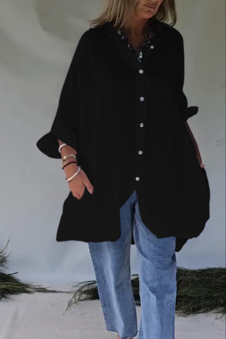 Damen Übergröße Bluse mit lässigem Schnitt und Druckknopfverschluss Amawinc