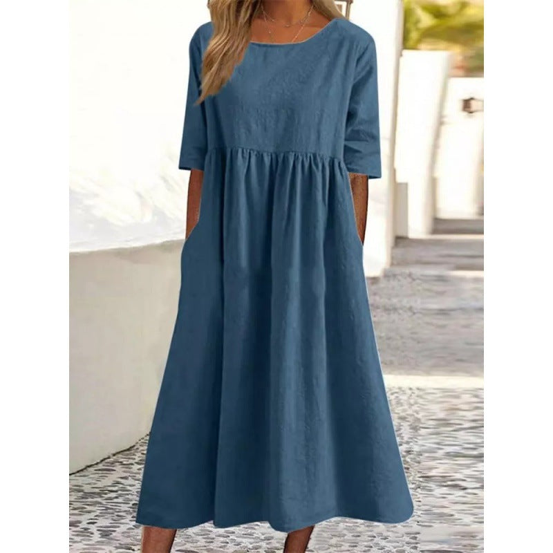 Baumwoll-Leinen Kleid von Fudus: Locker, lang, unifarben