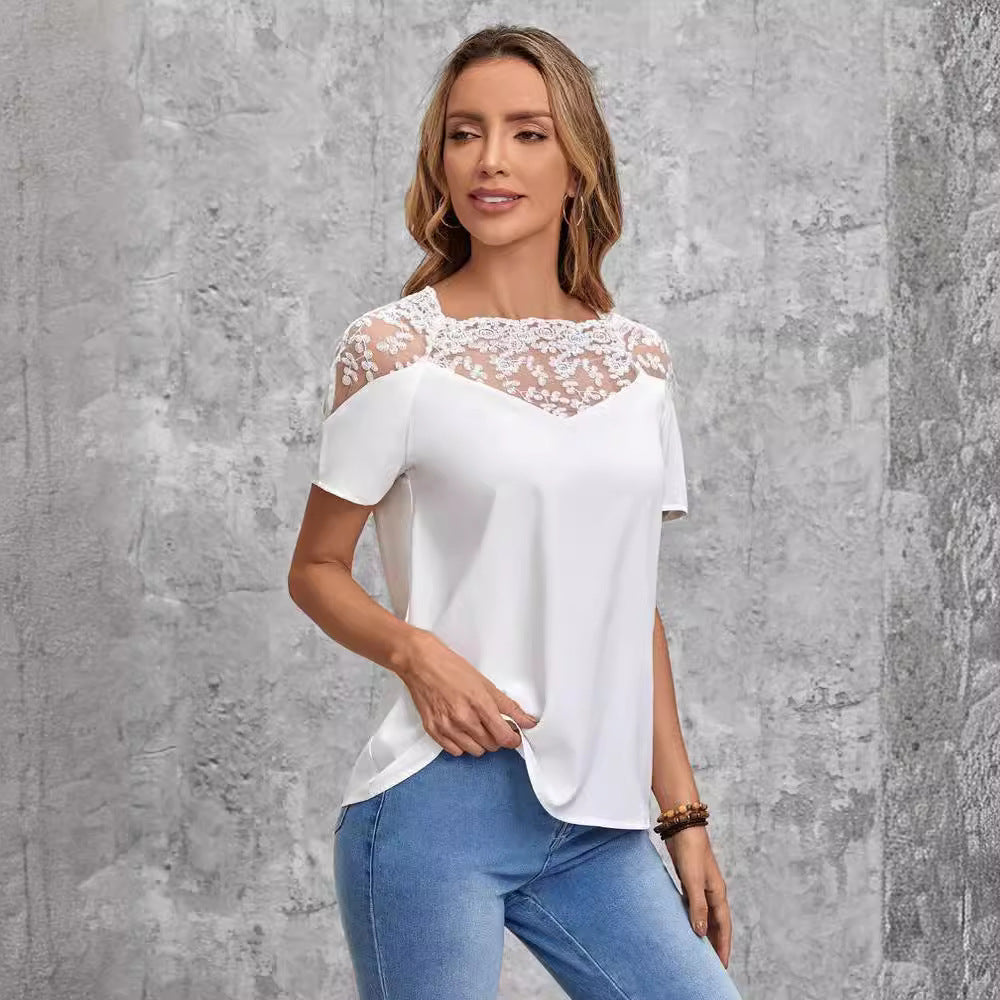 Damen Blusenshirt mit Spitzen-Oberteil und lässigem Schnitt Amawinc