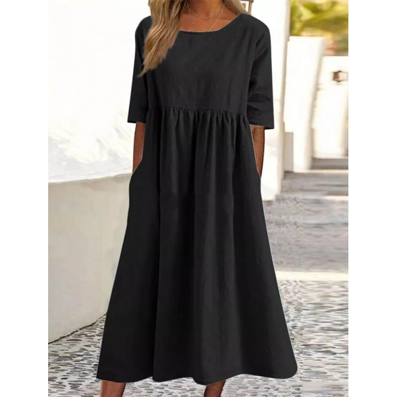 Baumwoll-Leinen Kleid von Fudus: Locker, lang, unifarben