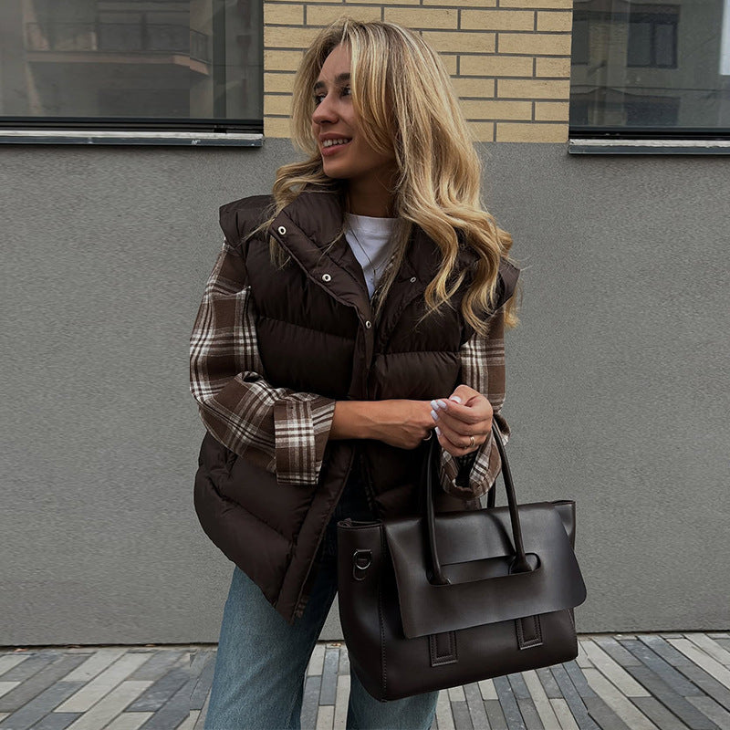 Damen gesteppte Weste mit gebürstetem Flanell-Hemd Amawinc