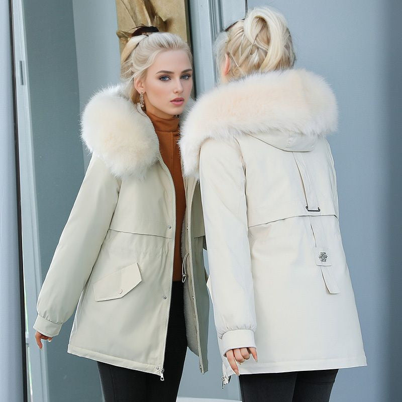Damen isolierter Winterparka mit luxuriösem Kunstfellkragen und wärmendem Innenfutter Amawinc