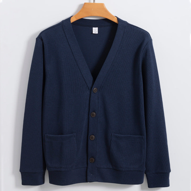 Amawinc Cardigan Homme En Coton Maille Décontracté Col V Boutons Poches Pull Polyvalent Élégant