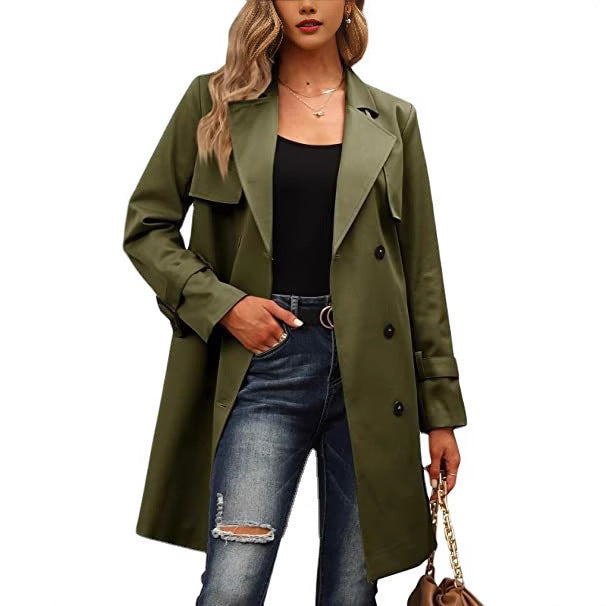 Damen Eleganter Trenchcoat mit doppelter Knopfleiste und schickem Kragen Amawinc