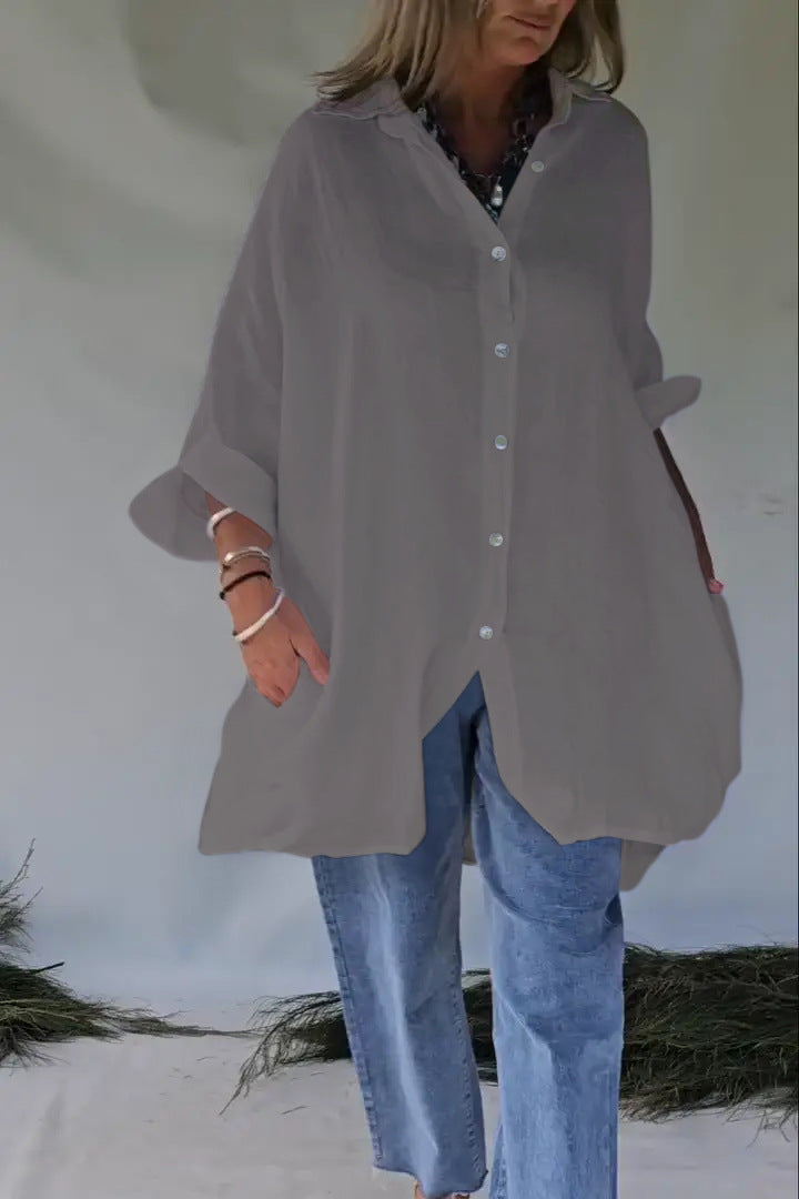 Damen Übergröße Bluse mit lässigem Schnitt und Druckknopfverschluss Amawinc