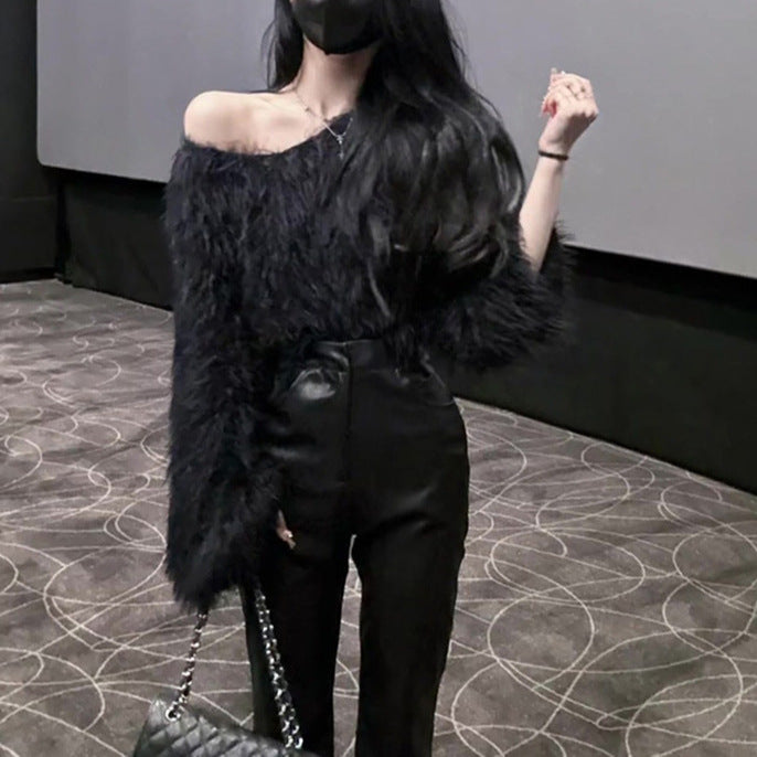 Damen Flauschiger Pullover mit lockerem Schnitt und weichen Ärmeln Amawinc