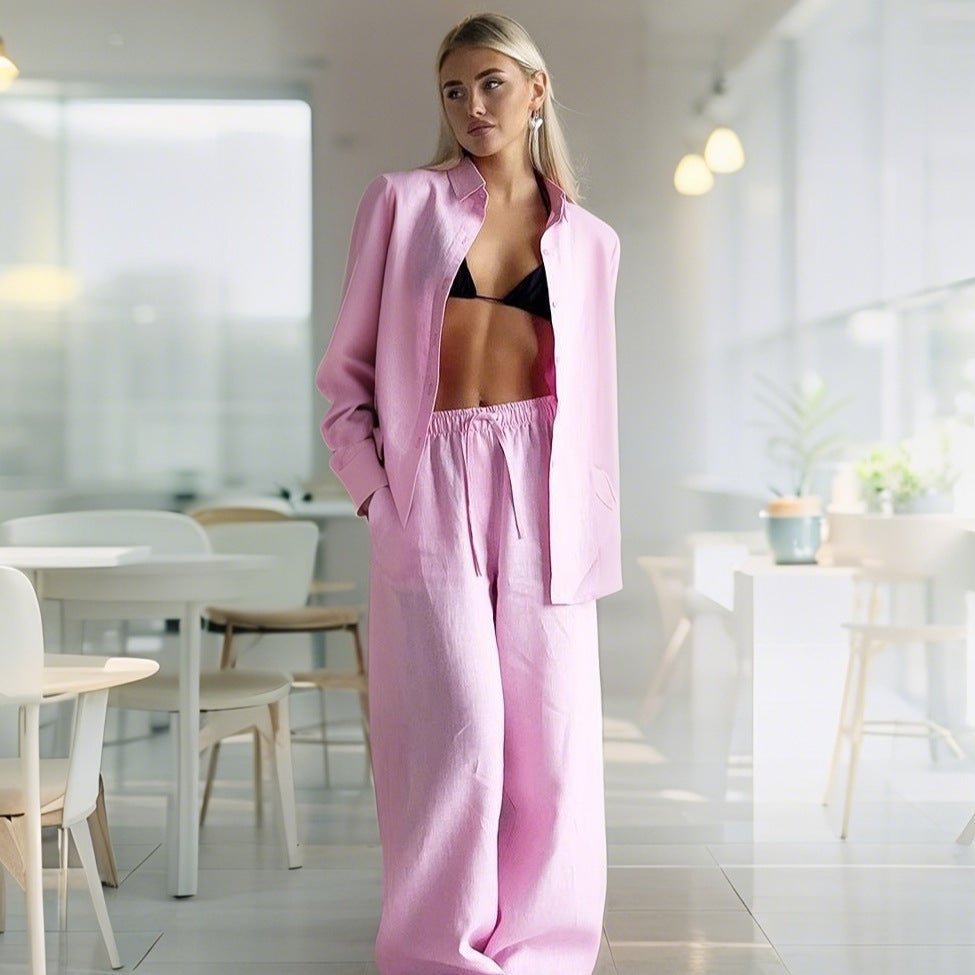 Damen Bequemer Leinen-Loungewear-Anzug Amawinc