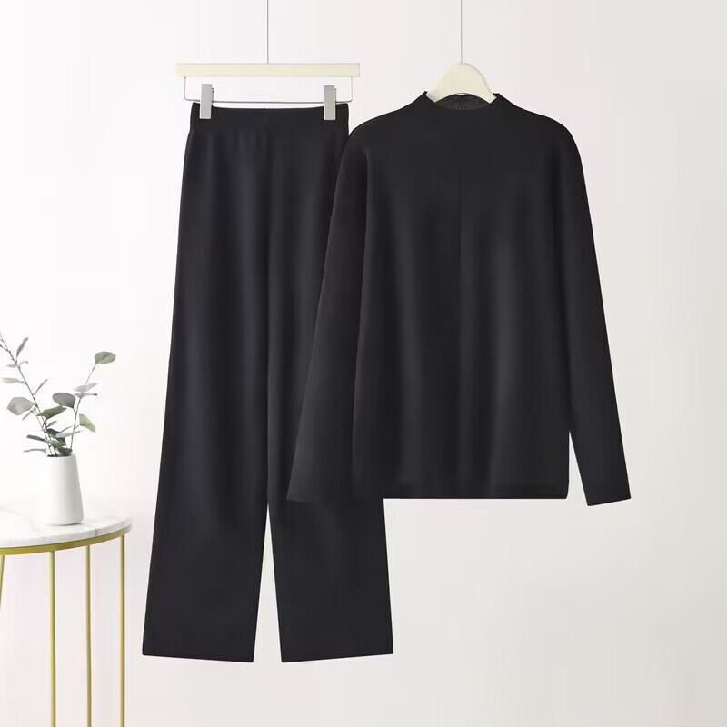 Damen elegantes Set aus langärmligem Oberteil und Palazzo-Hosen Amawinc