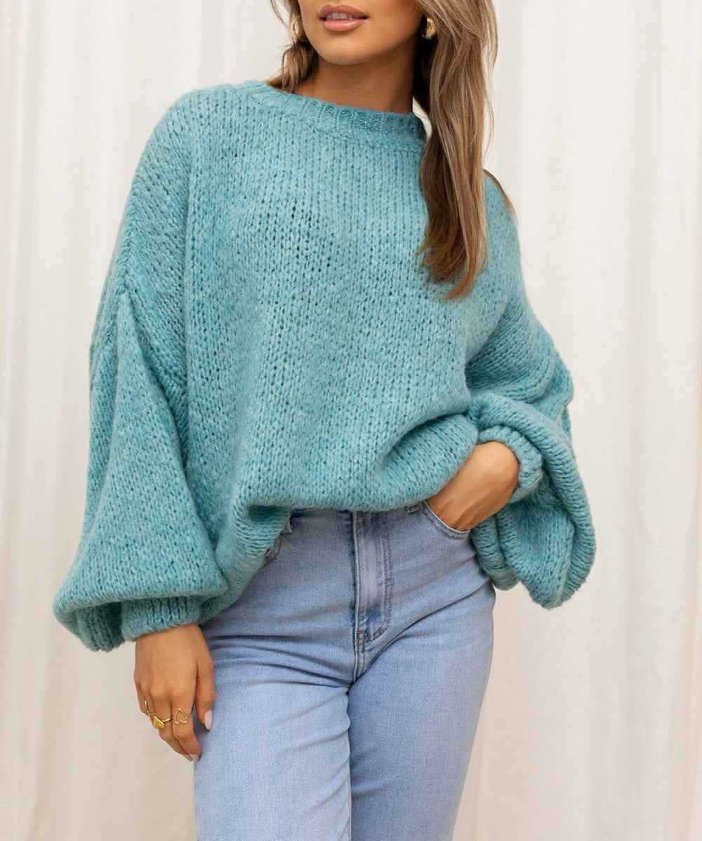 Damen gemütlicher Oversize-Pullover mit voluminösen Ärmeln und weichtexturiertem Strick Amawinc