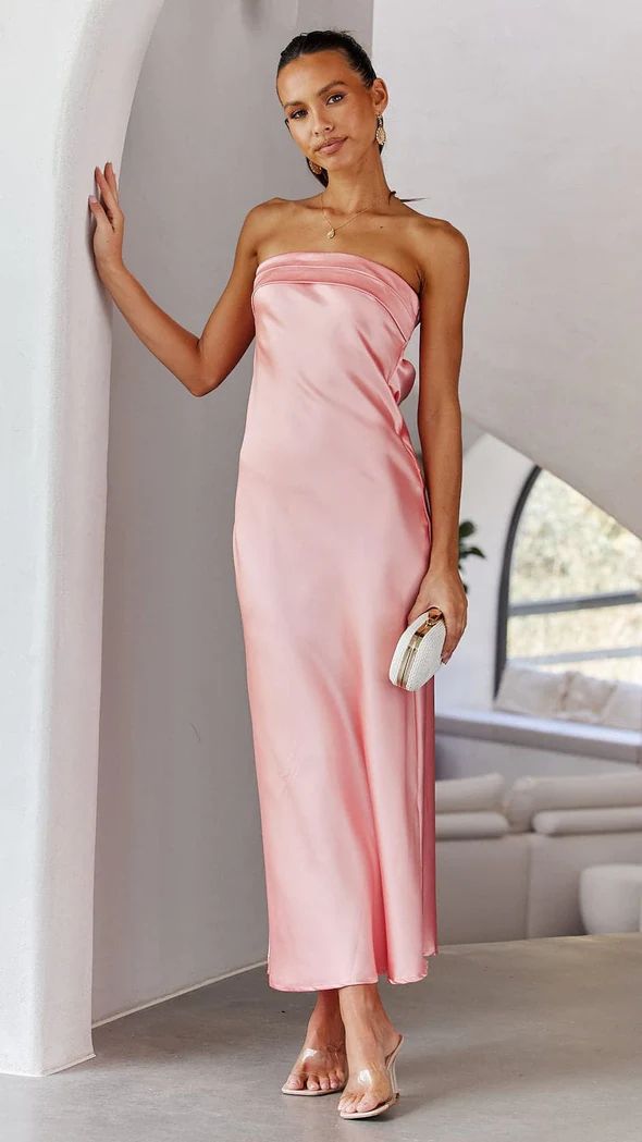 Robe Maxi Satin Sans Bretelles Pour Femme Coupe Slim Élégante Pour Soirée Gala Mariage Événement Chic