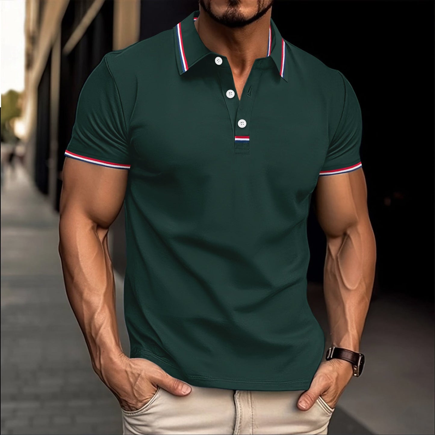 Amawinc Polo Homme Slim Fit en Coton Mélangé avec Col Côtelé et Patte de Boutonnage Raffiné