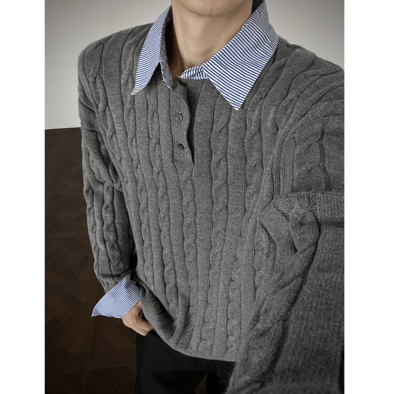 Damen Strickpullover mit hochwertigem Kabelmuster und Kragen Amawinc