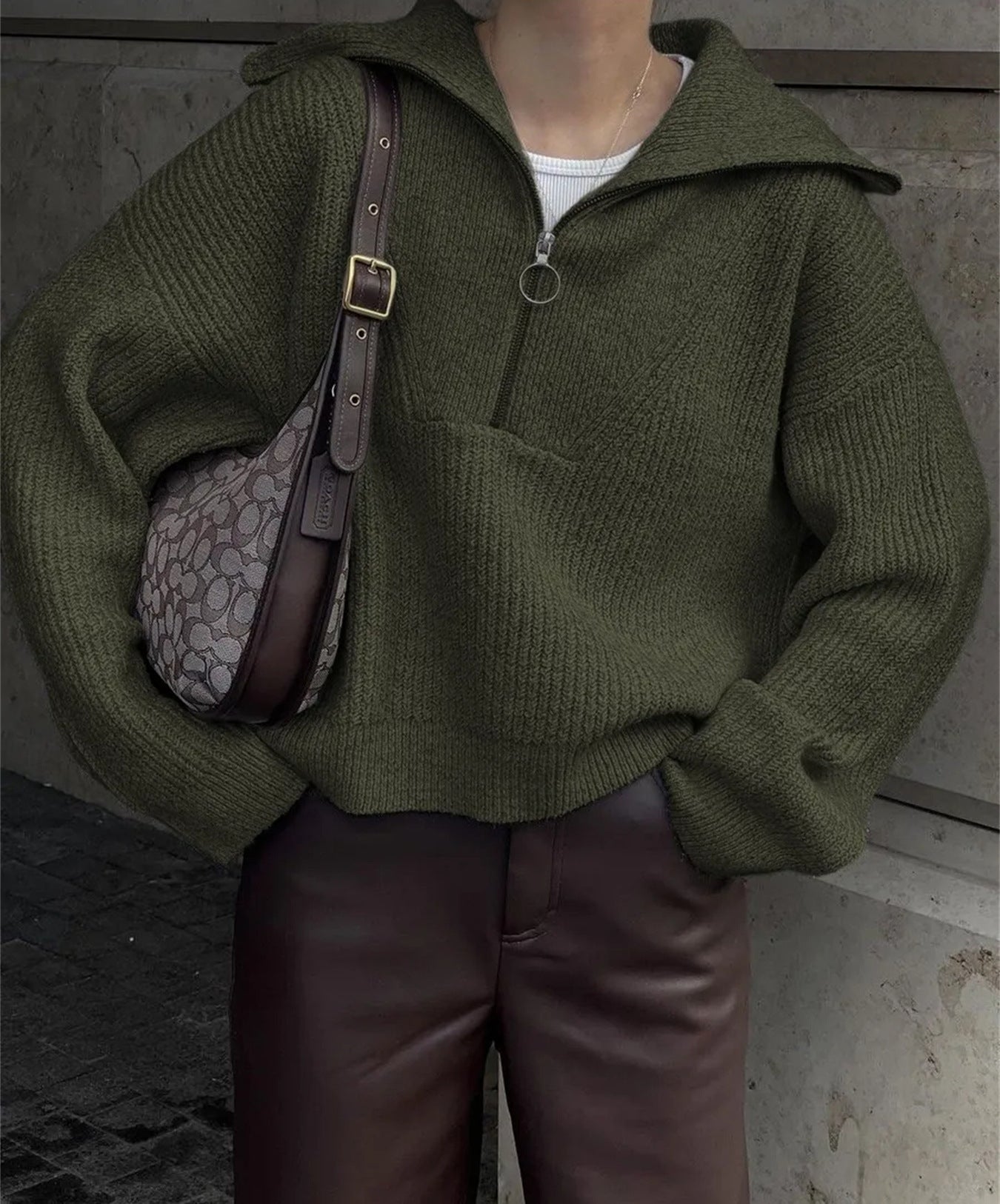 Damen Strickpullover mit Reißverschluss und lässigem Schnitt Amawinc