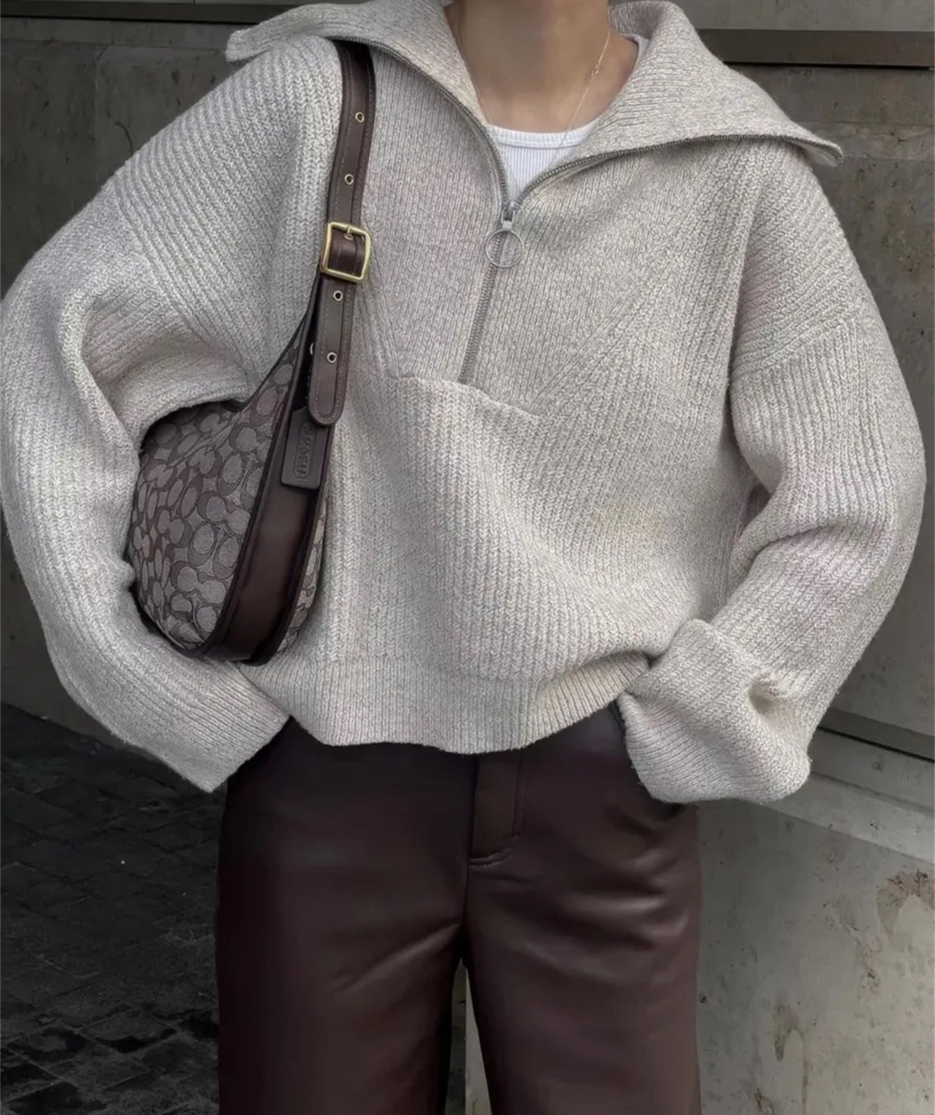 Damen Strickpullover mit Reißverschluss und lässigem Schnitt Amawinc