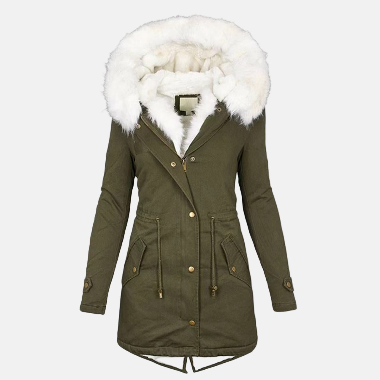 Parka Femme À Capuche Avec Col En Fourrure Fausse Imperméable Mi Longue Coupe Ajustée Doublure Polaire