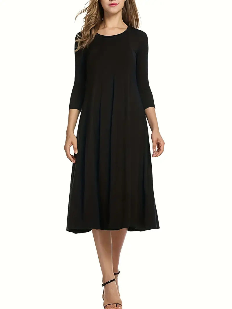 Damen Midi-Kleid mit schmeichelndem Schnitt und 3/4-Ärmeln Amawinc