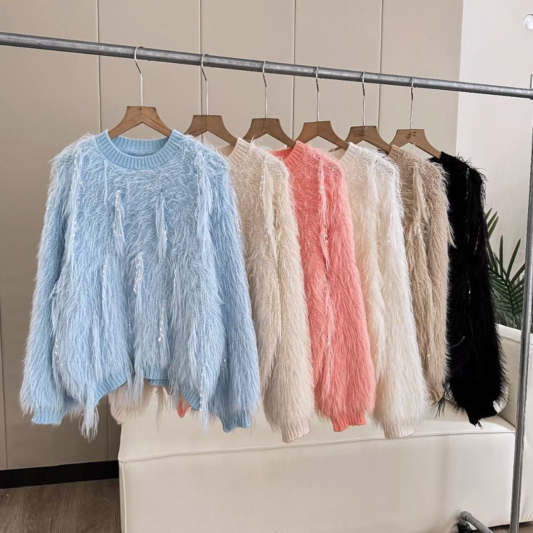 Damen Flauschiger Strickpullover mit einzigartigen Details Amawinc