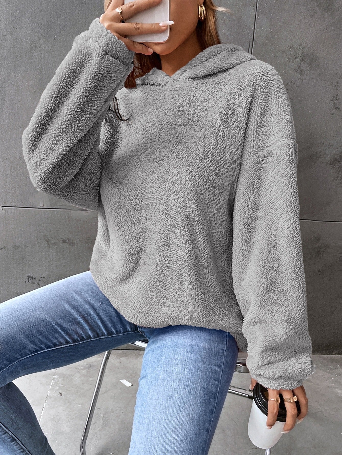 Damen kuscheliger Hoodie aus hochwertigem Plüsch Amawinc