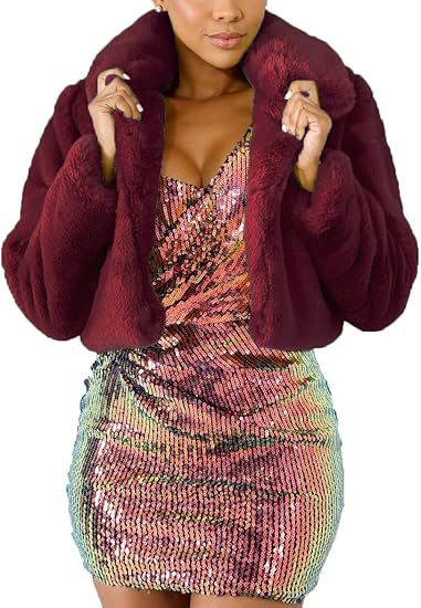 Damen Luxuriöse Kunstpelzjacke im eleganten Cropped-Design Amawinc