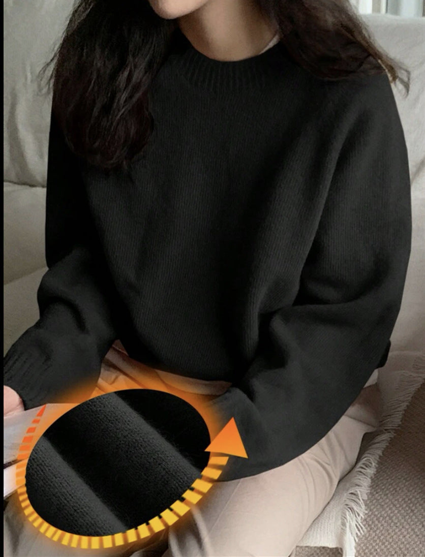 Damen Gemütlicher Rundhals-Pullover aus hochwertigem Stoff Amawinc