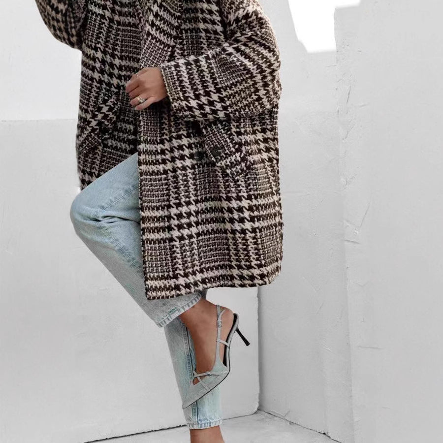 Damen elegante Karomantel Amawinc