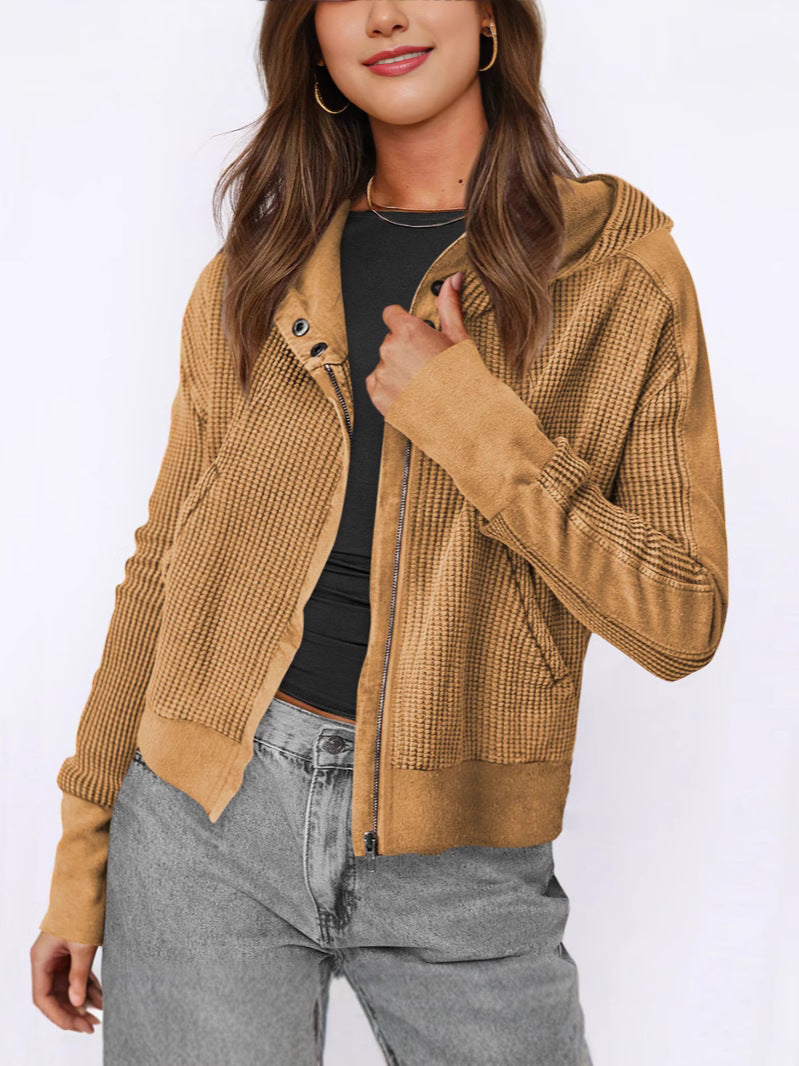 Damen lässige Zip-Jacke mit Kapuze und strukturiertem Design Amawinc