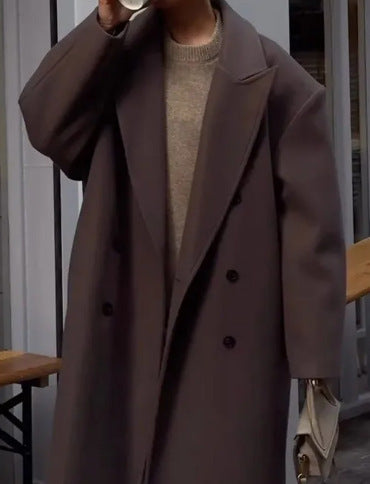 Damen Klassischer Oversized-Designer-Mantel mit doppelter Knopfreihe und weichem Futter Amawinc