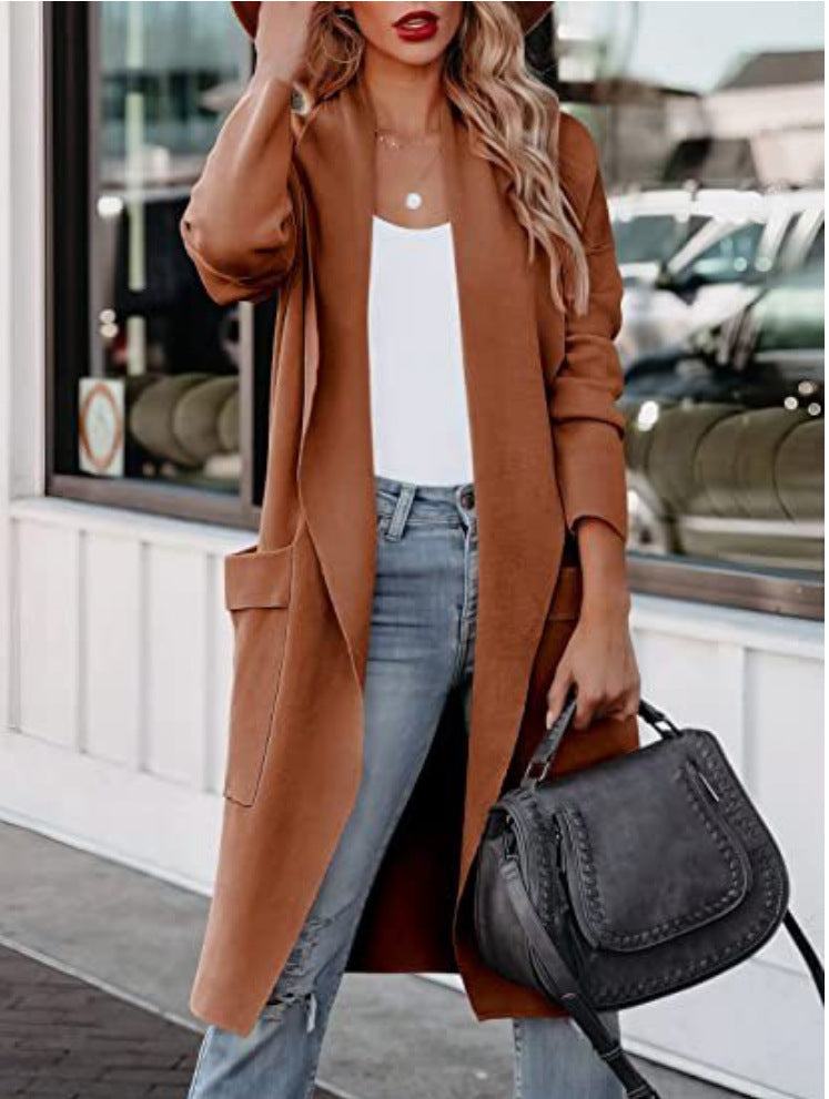 Damen lässiger Cardigan mit langen Ärmeln und praktischen Taschen Amawinc