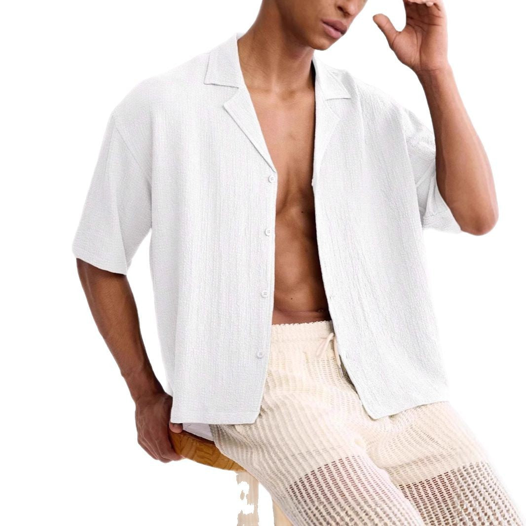 Chemise Homme Manches Courtes Amawinc Décontractée En Tissage Texturé Légère Respirante Été