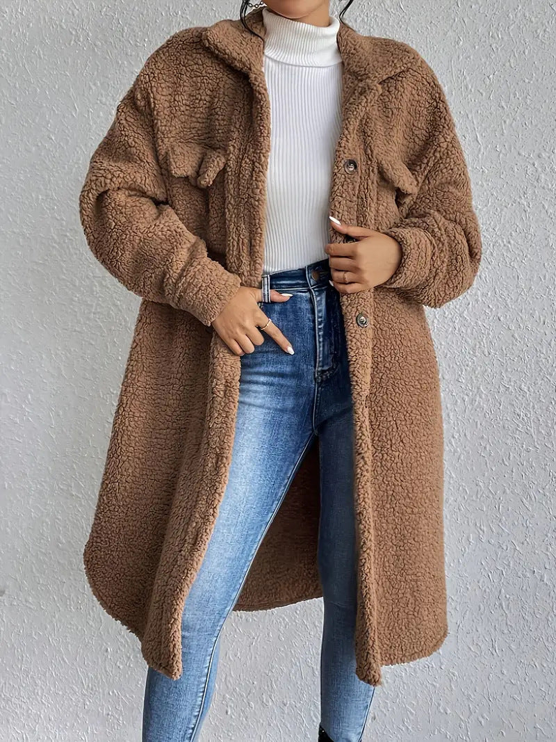 Damen Weiche und gemütliche Teddyjacke im Long-Format Amawinc