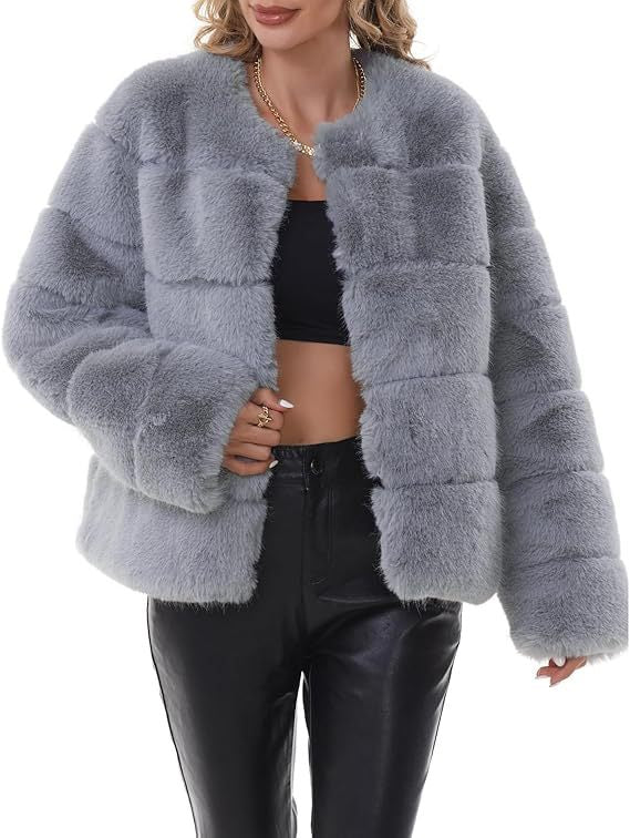 Damen trendige Kunstpelzjacke Amawinc