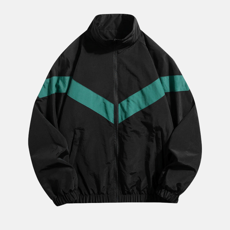 Veste De Sport Légère Avec Rayure En V Bloc De Couleurs Coupe Vent Et Poignets Élastiques