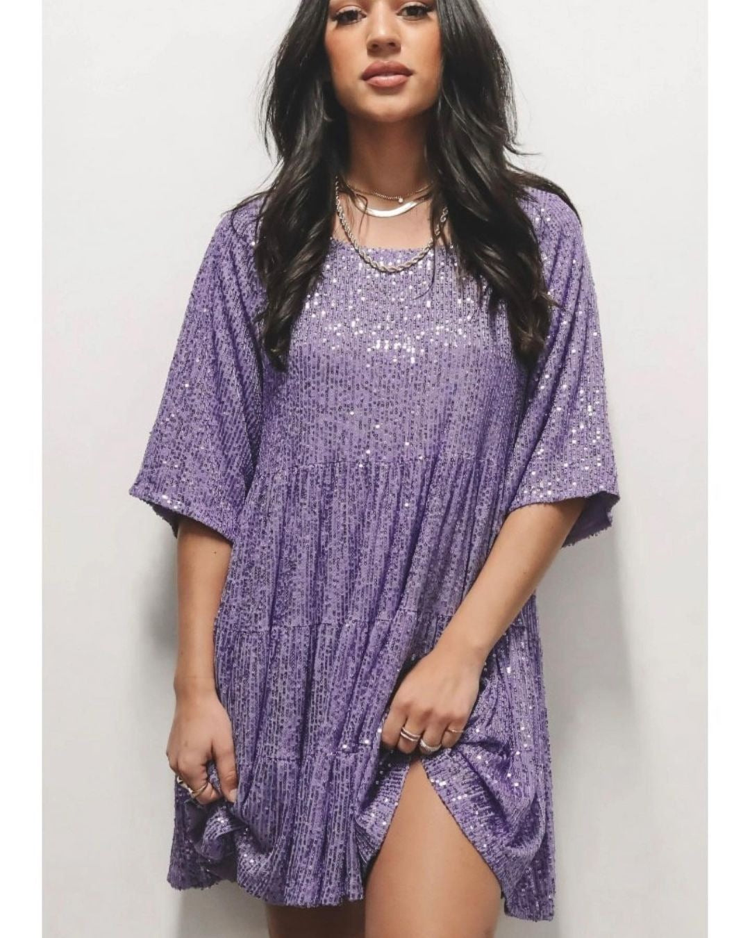 Damen funkelndes.Blusenkleid mit lockerer Passform Amawinc