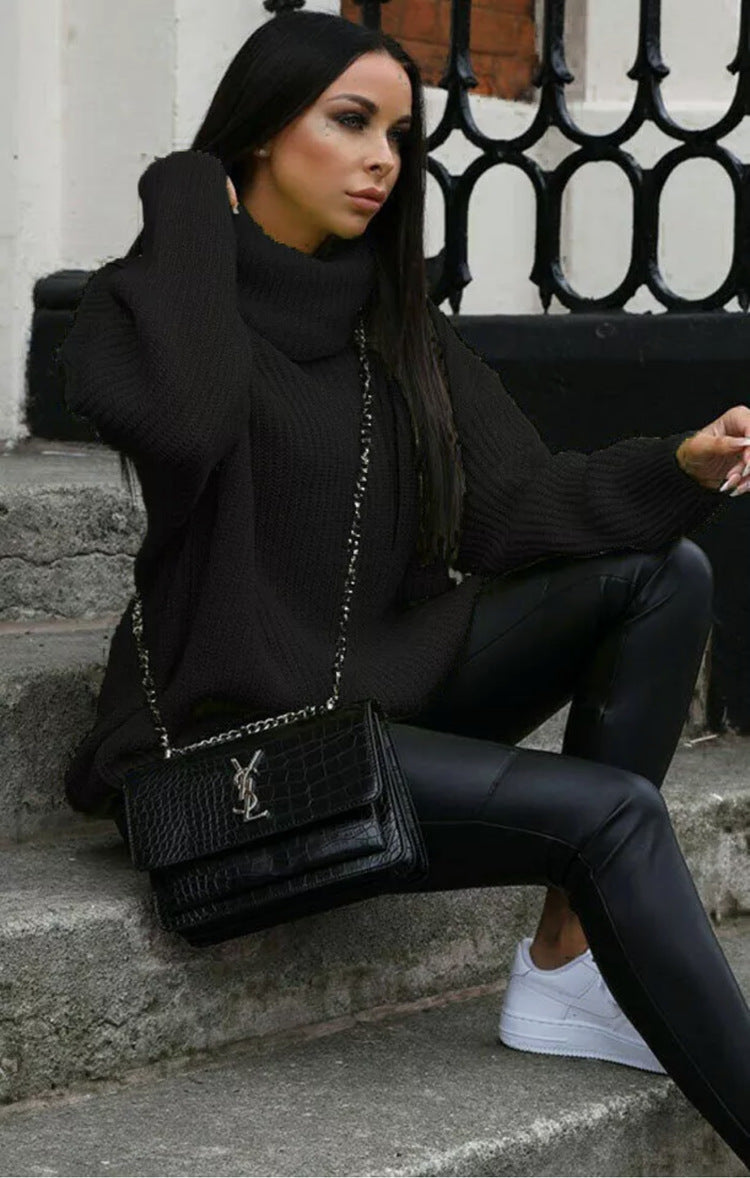 Damen Oversized-Strickpullover mit hohem Kragen und lässigem Schnitt Amawinc