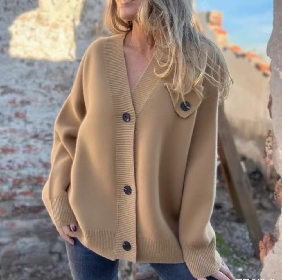 Damen lockerer Strickcardigan mit asymmetrischem Schnitt und Knopfdetails Amawinc