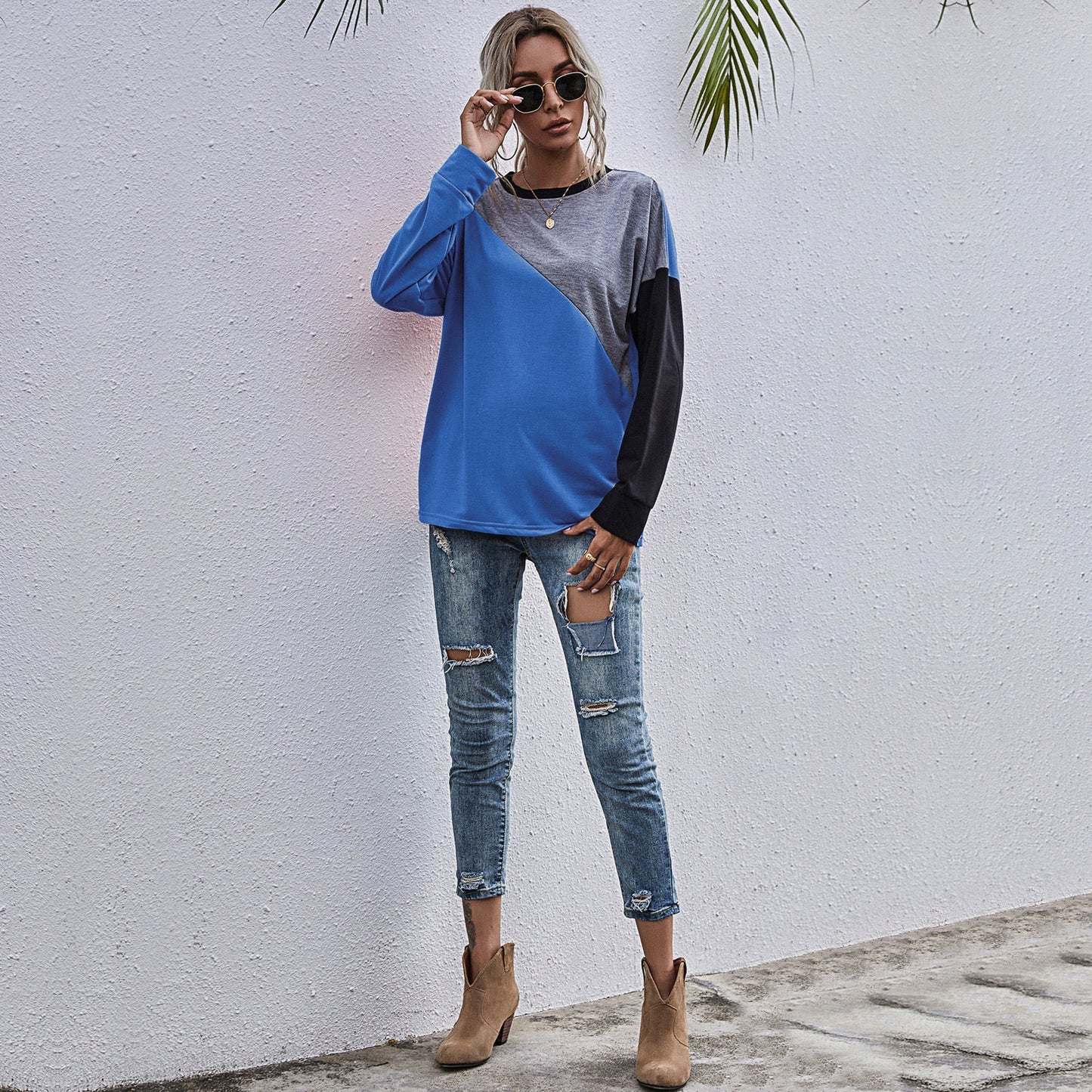 Damen sportlicher Sweatshirt mit modischem Farbblockdesign Amawinc